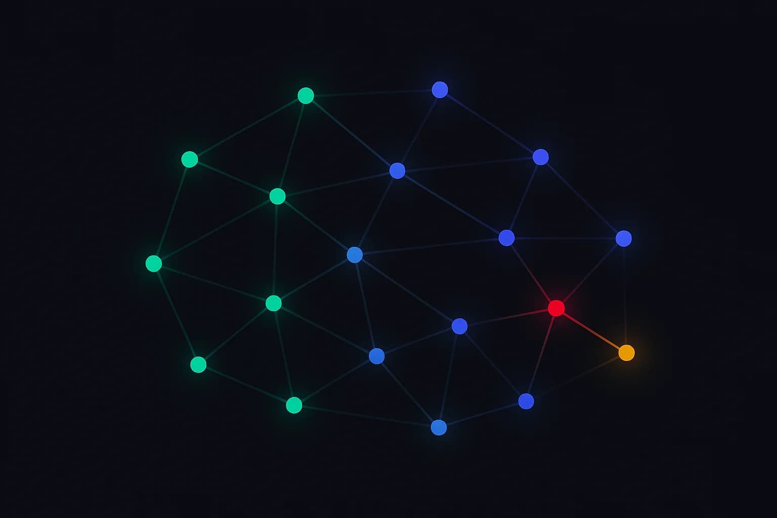A node lattice slipping out of alignment, a few links snapped and flaring red — schema drift building up.