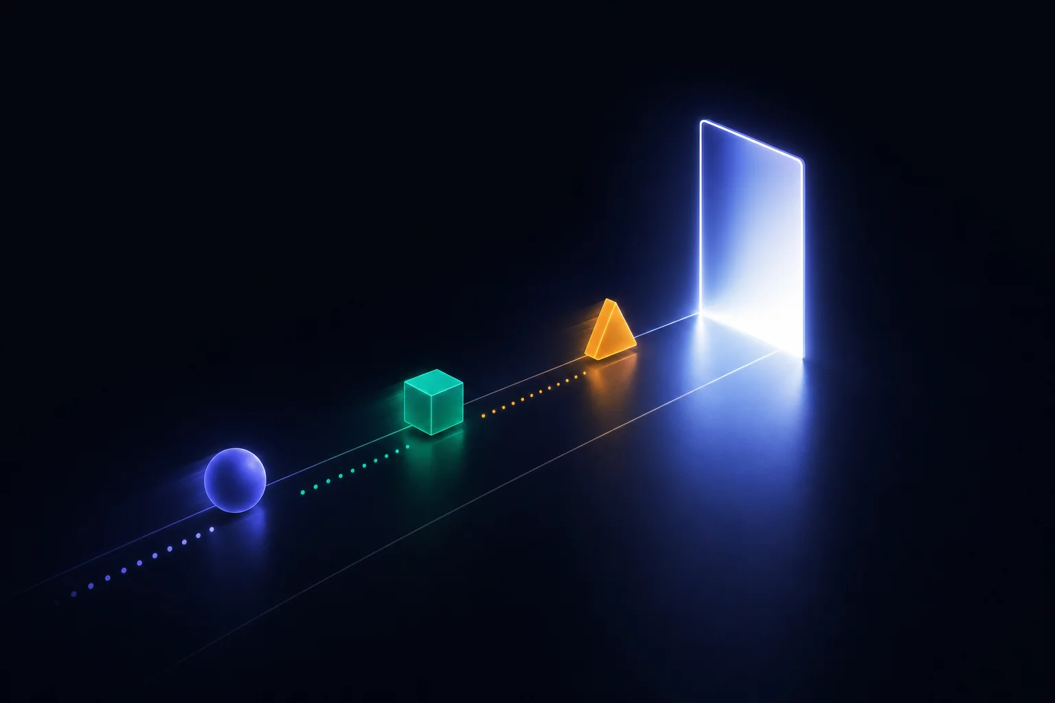Three differently shaped tokens arriving at a gate in a staggered sequence — which automation runs first.