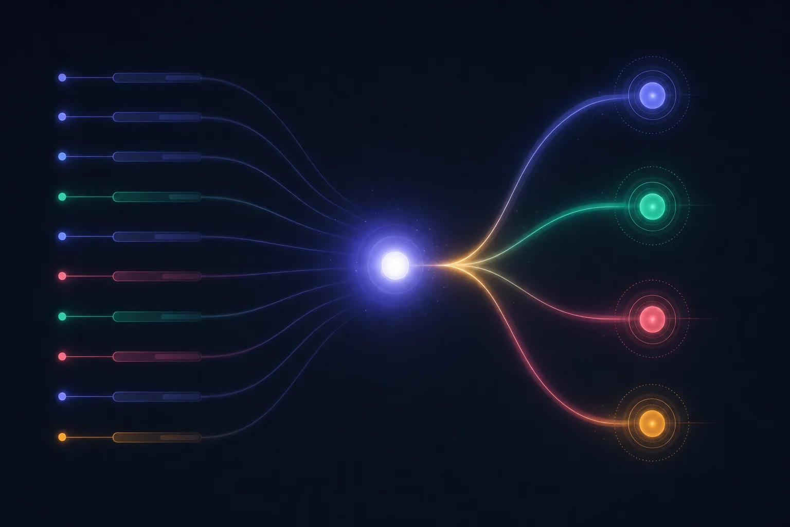 A central node with field rows splitting into three separate nodes — a Lead converting into three records.