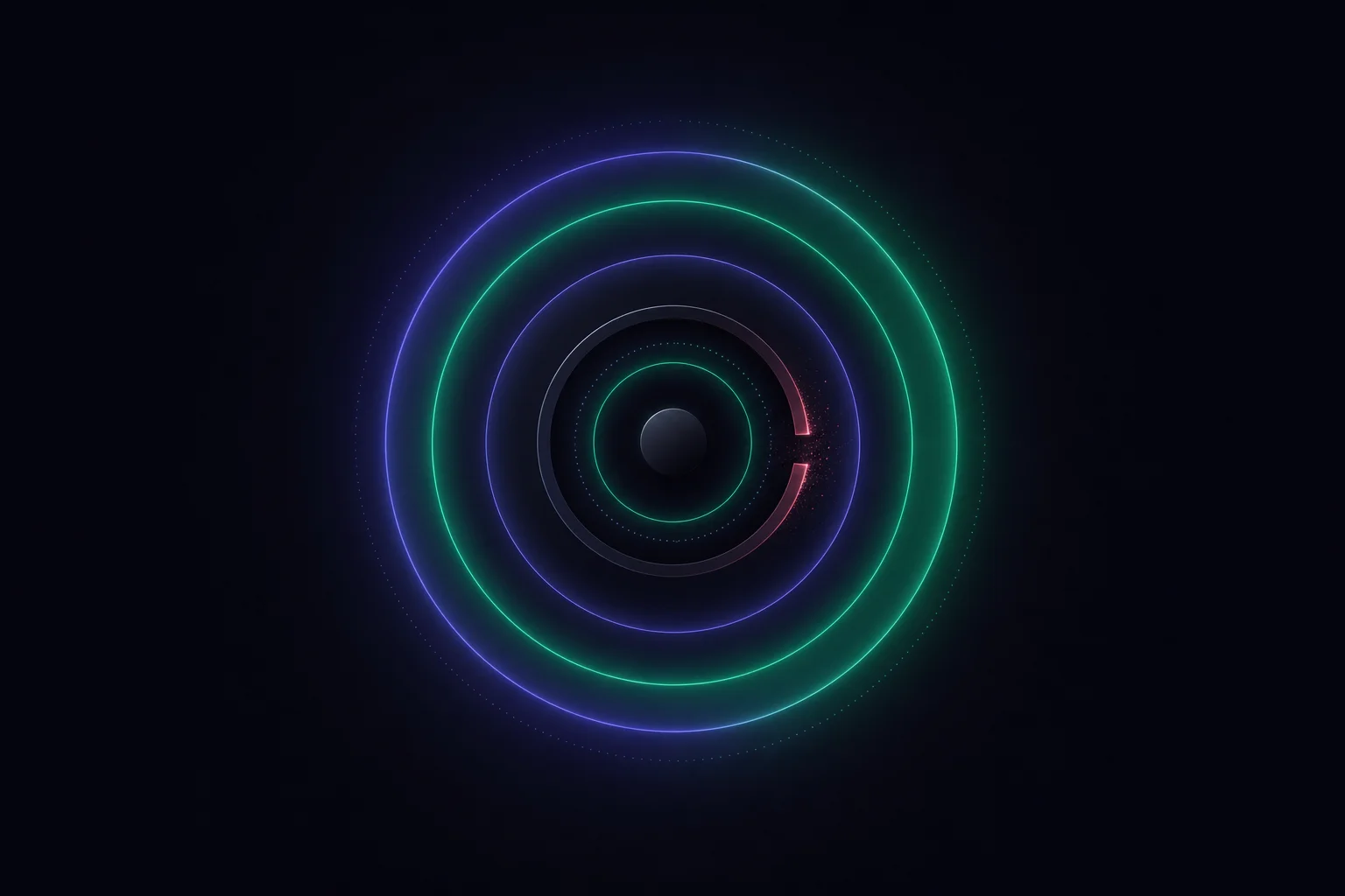 A field node wrapped in concentric access rings, one broken and dark — a field blocked by a failed layer.